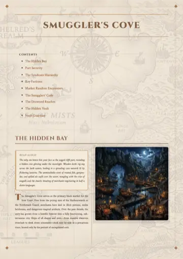 Page one of Smuggler's Cove printed in Sandstone