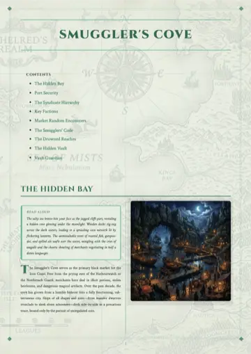 Page one of Smuggler's Cove printed in Verdant